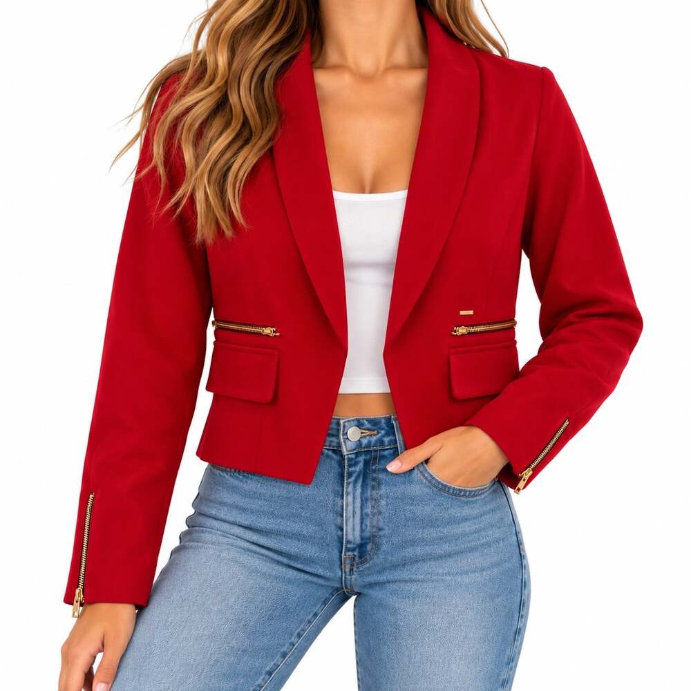 Guess Y2K Cropped Red Blazer Moto jacket women L